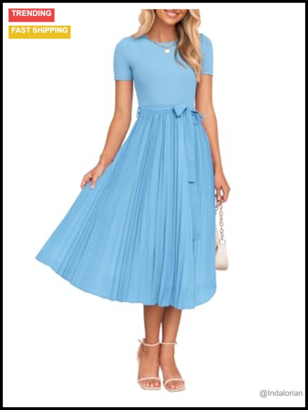 ZESICA Women's Summer Short Sleeve Rib Knit Midi Dress with Detachable Belt
